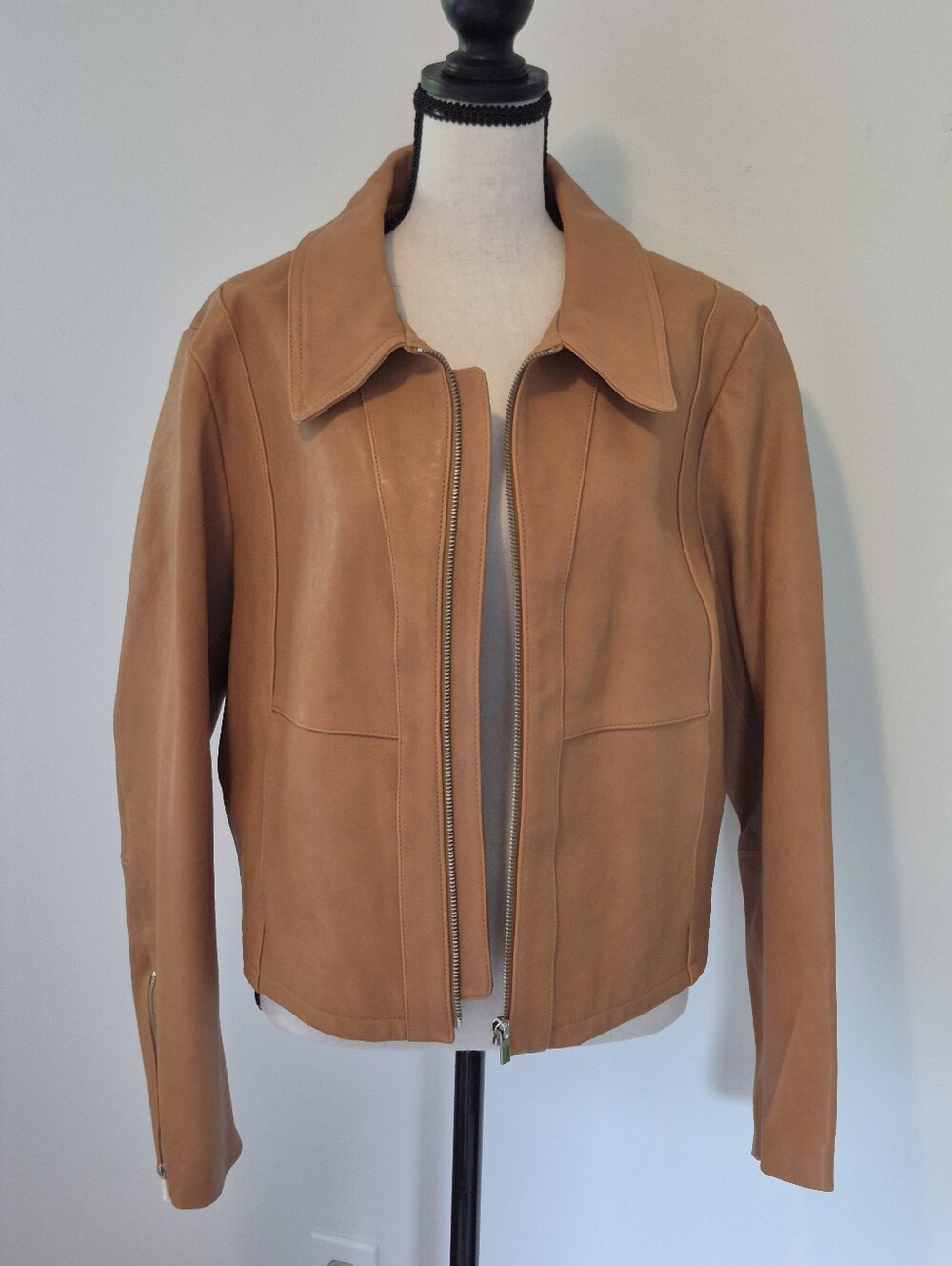 Women's Tan Leather Zip-Front Moto Jacket by Rebecca Taylor Size 14